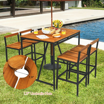 5 Pieces Outdoor Acacia Wood and PE Rattan Bar Set (view 8)