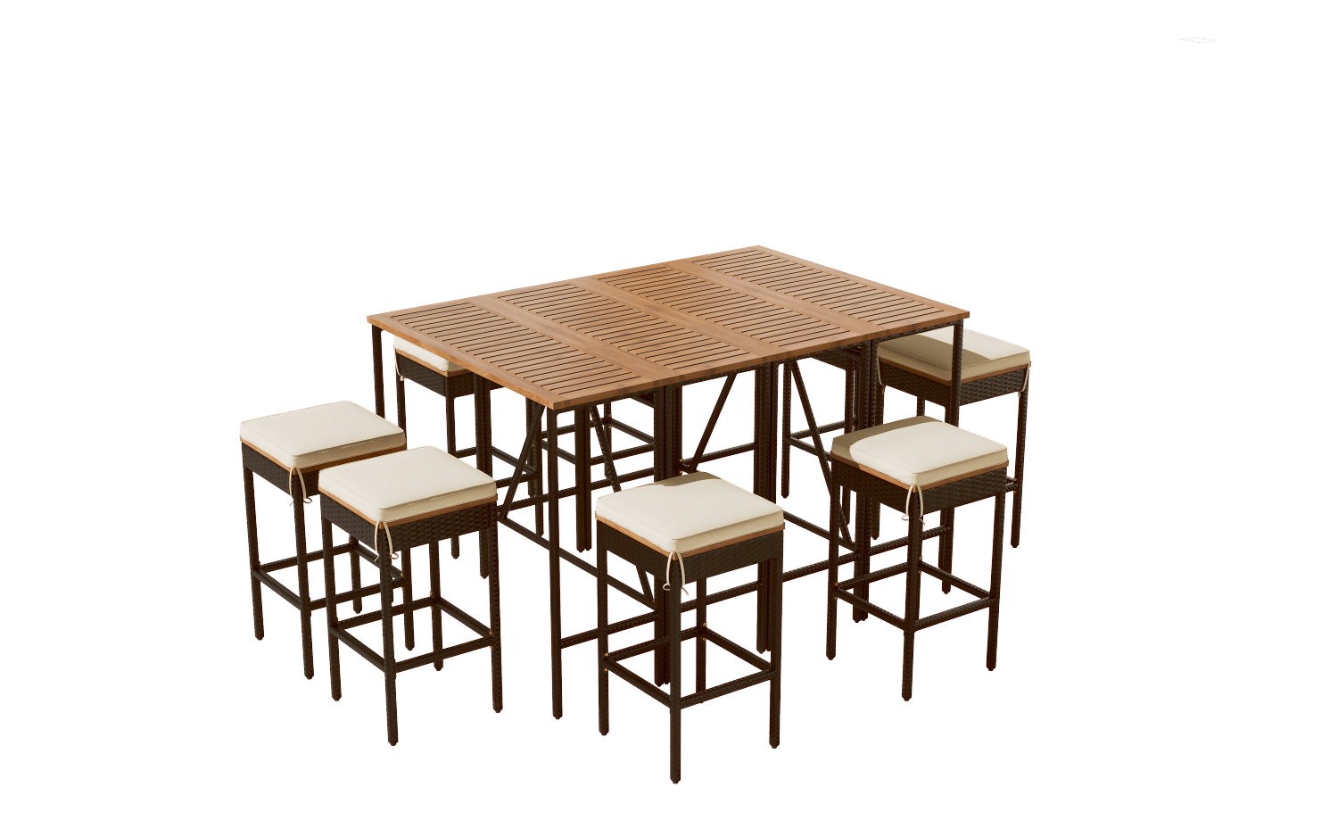 Rattan Mid-Century Dining Set, Brown, 60" Wide (view 10)