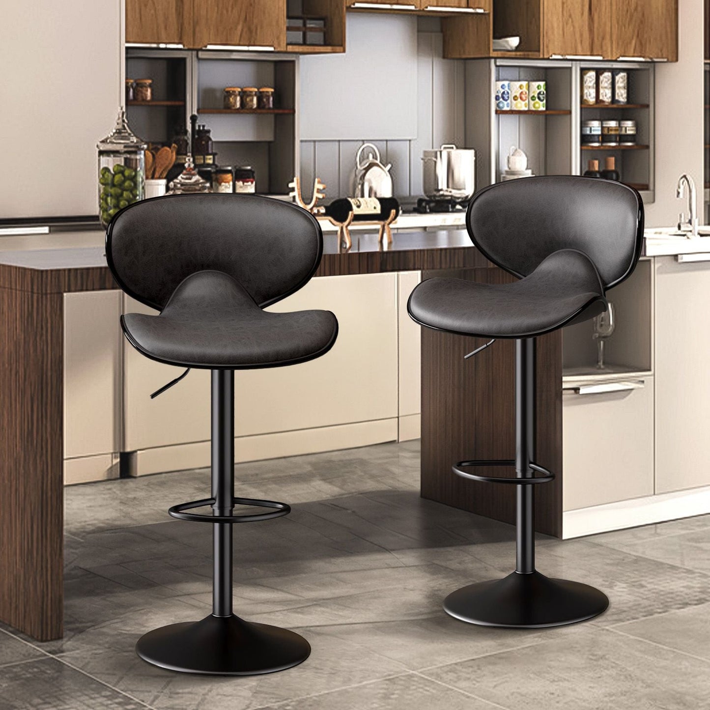 Faux Leather Swivel Bar Stools, Set of 2, Yellow (view 6)