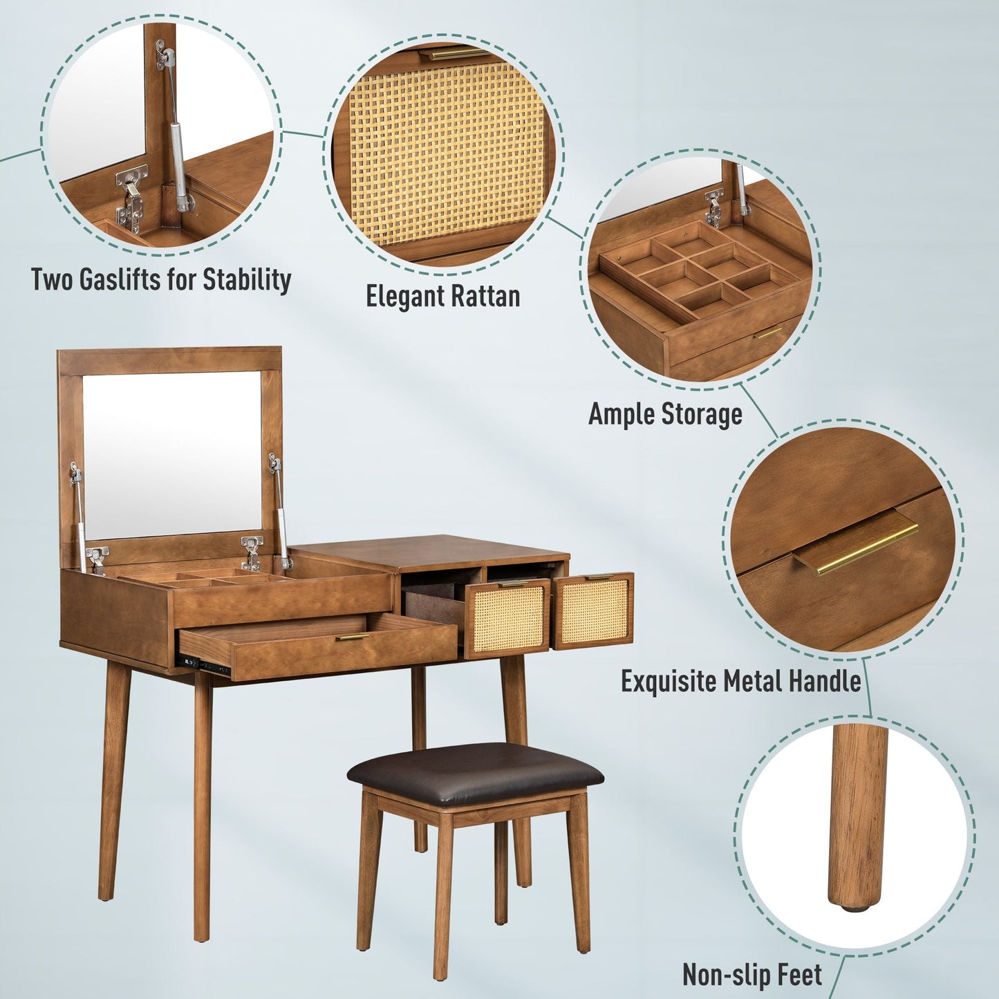 Solid Wood Mid-Century Vanity, Red (view 5)