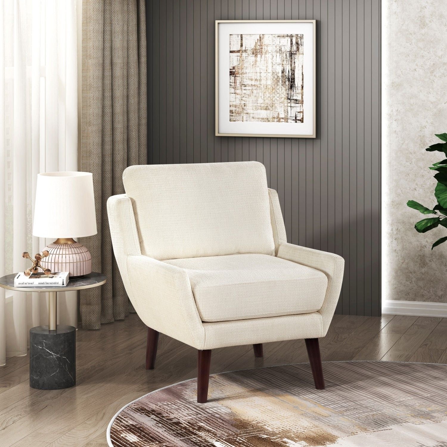 Chenille Mid-Century Accent Chair, Beige, 31" Tall