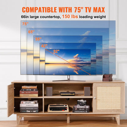 75" TV Mid-Century TV Stand, Oak, 60" Wide (view 4)