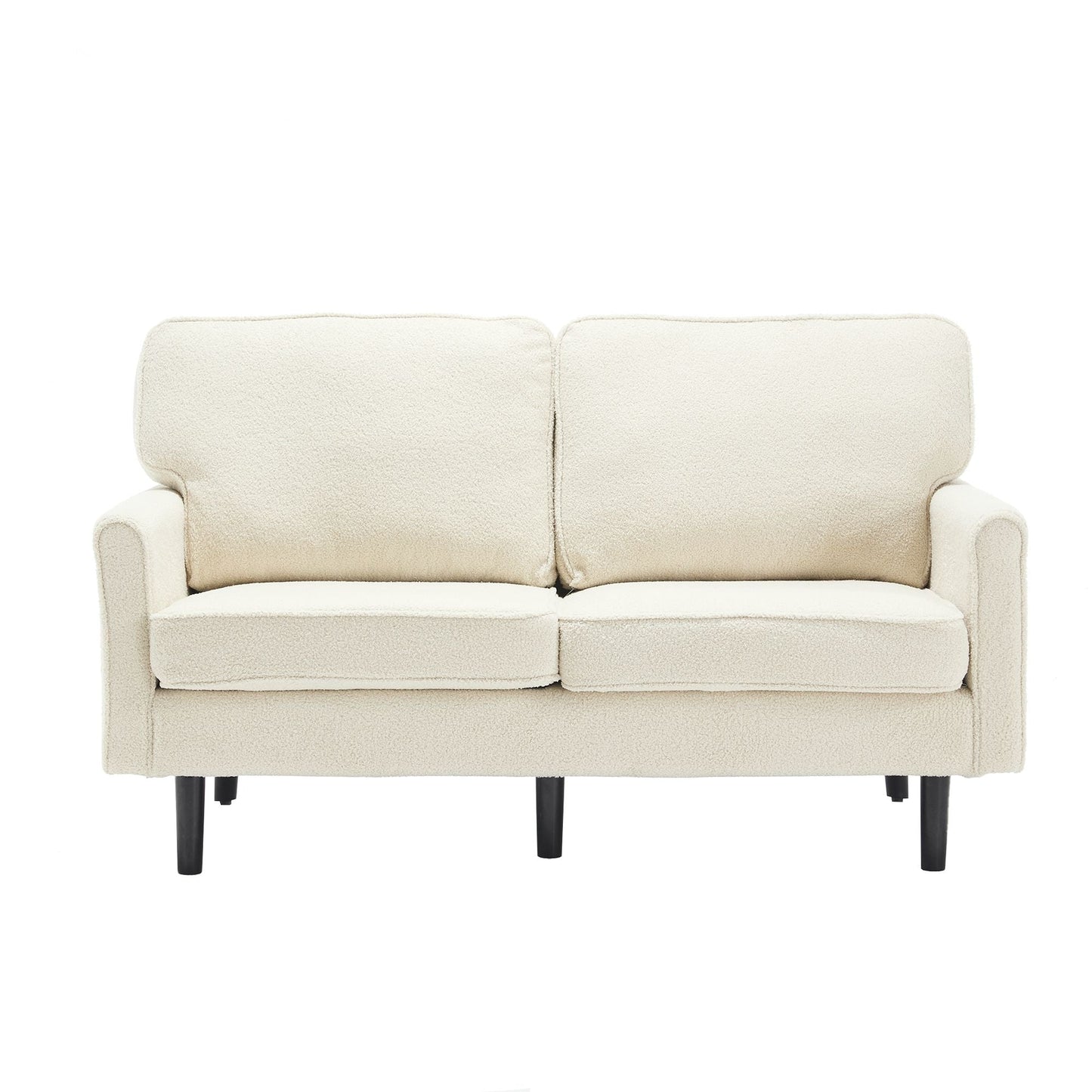 Solid Wood 3-Seat Mid-Century Sofa, Beige, Compact (view 14)