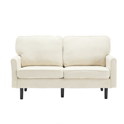Solid Wood 3-Seat Mid-Century Sofa, Beige, Compact (view 14)