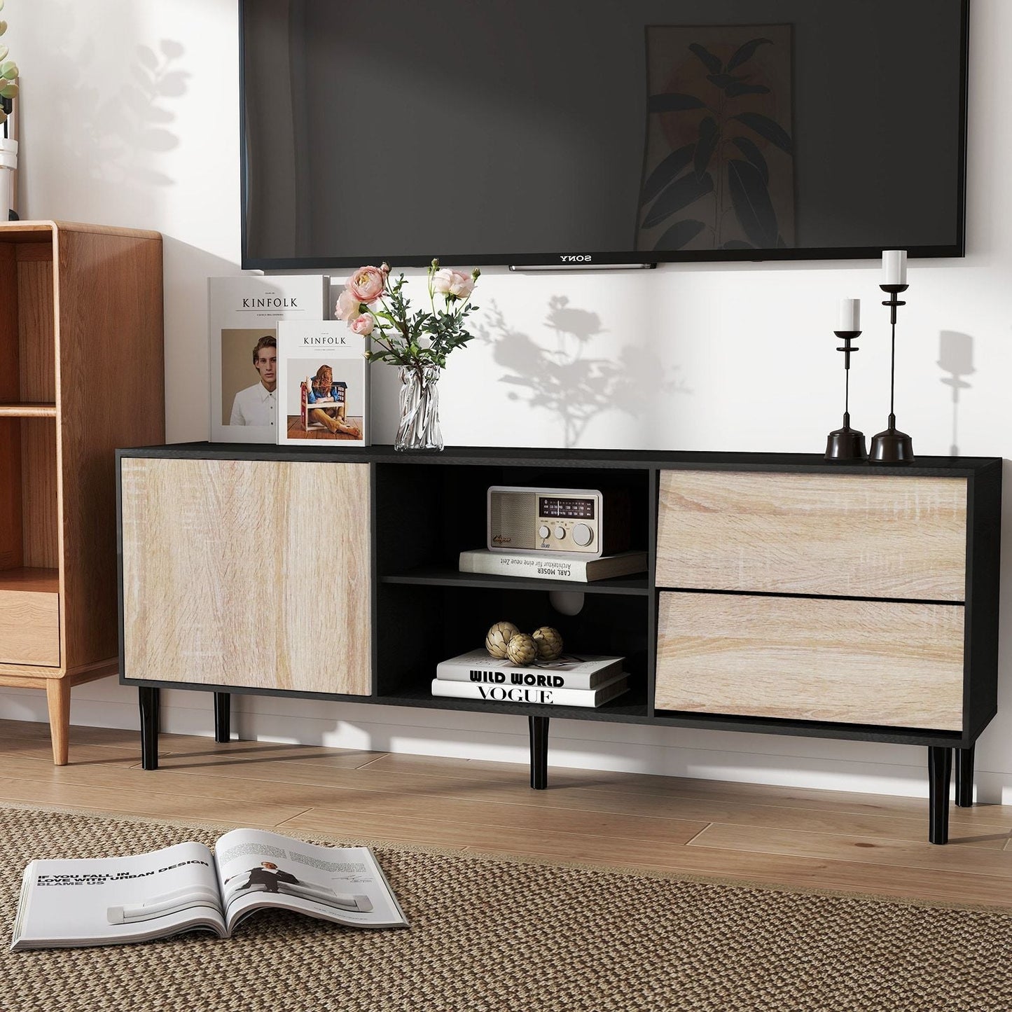 2-Drawer Mid Century TV Stand - Light Oak (view 3)