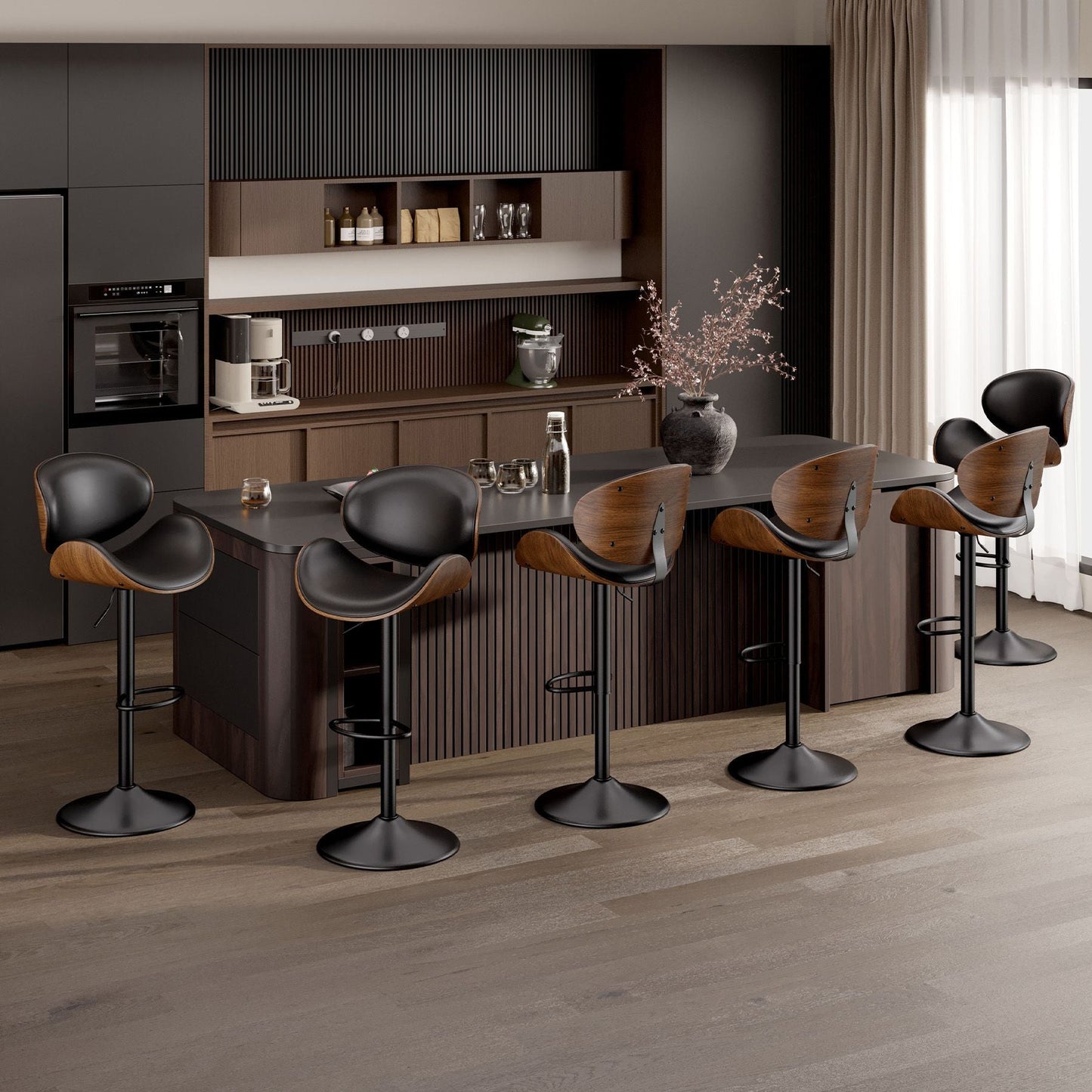 PU Leather Swivel Bar Stools, Set of 1, Black (view 54)
