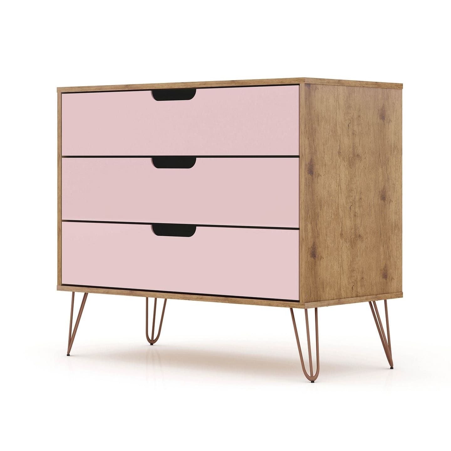 3-Drawer Mid-Century Dresser, Pink, 34" Tall (view 10)