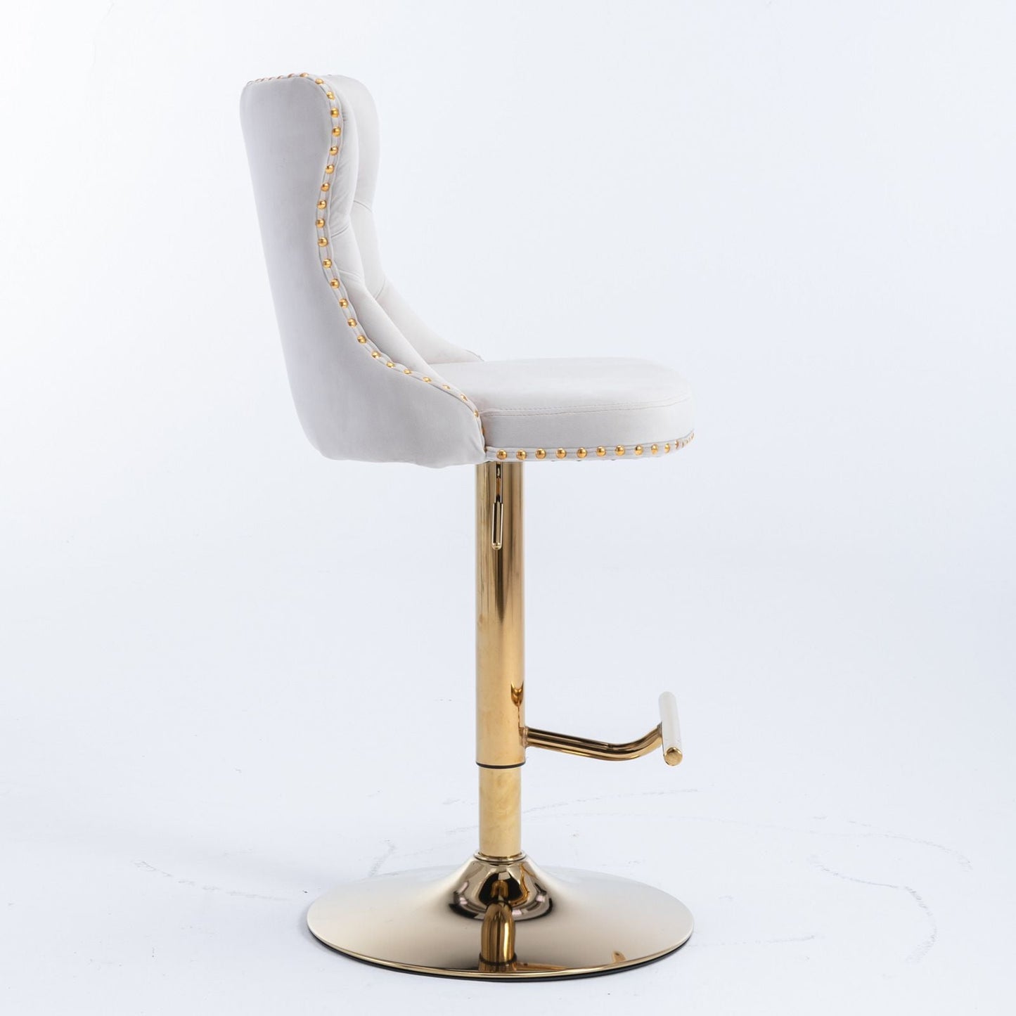 Gold Velvet Swivel Bar Stools, Tufted, Adjustable (view 4)