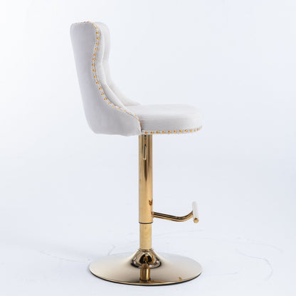 Gold Velvet Swivel Bar Stools, Tufted, Adjustable (view 4)
