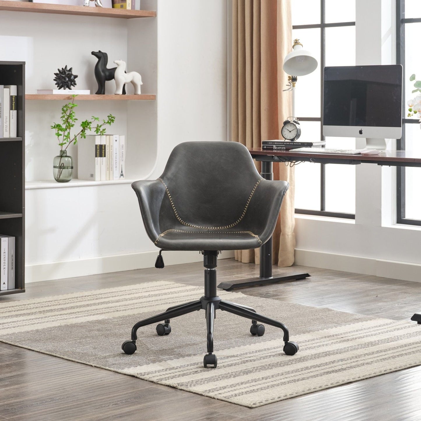 Faux Leather Mid-Century Accent Chair, Black