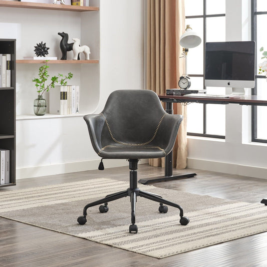 Faux Leather Mid-Century Accent Chair, Black