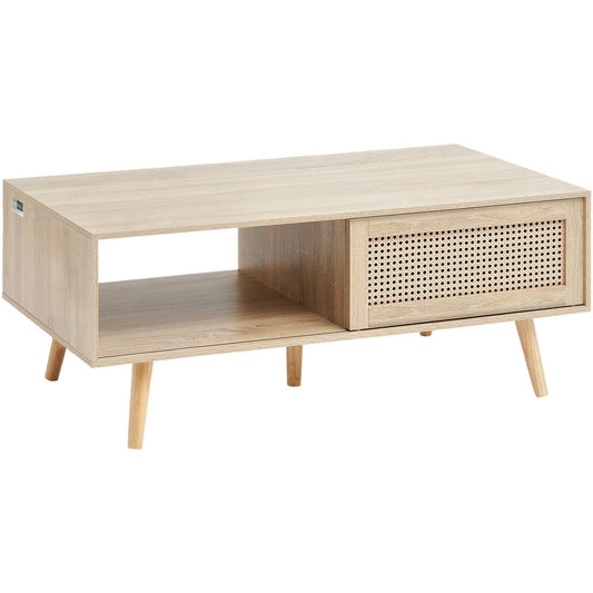 Rattan Mid-Century Coffee Table, Burlywood, 42" Wide