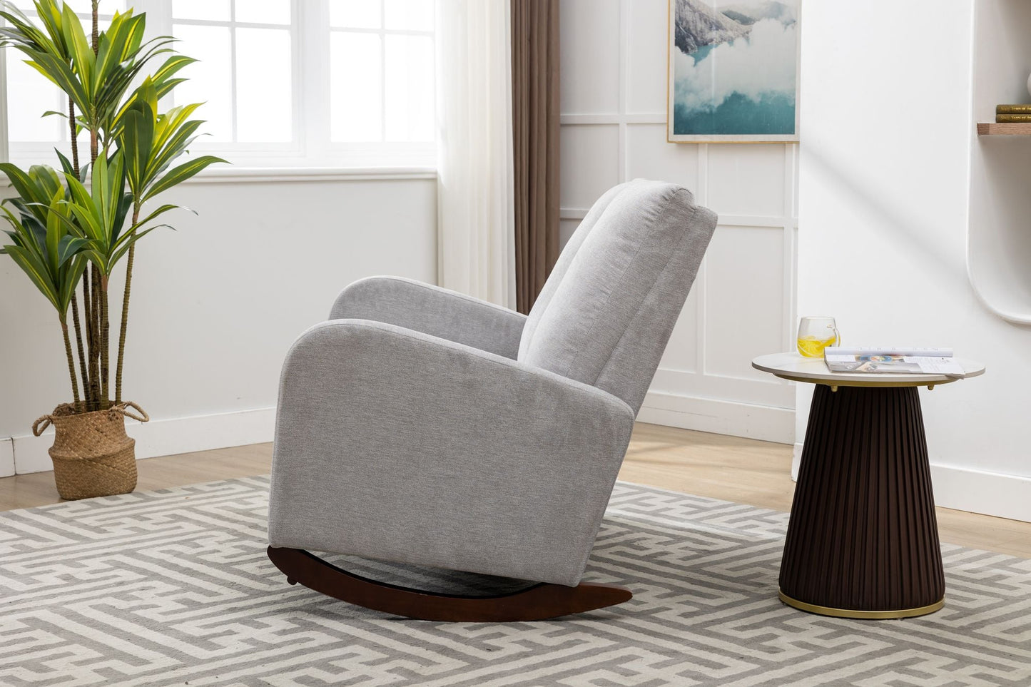 Wood Mid-Century Rocking Chair, Brown, Wingback (view 4)