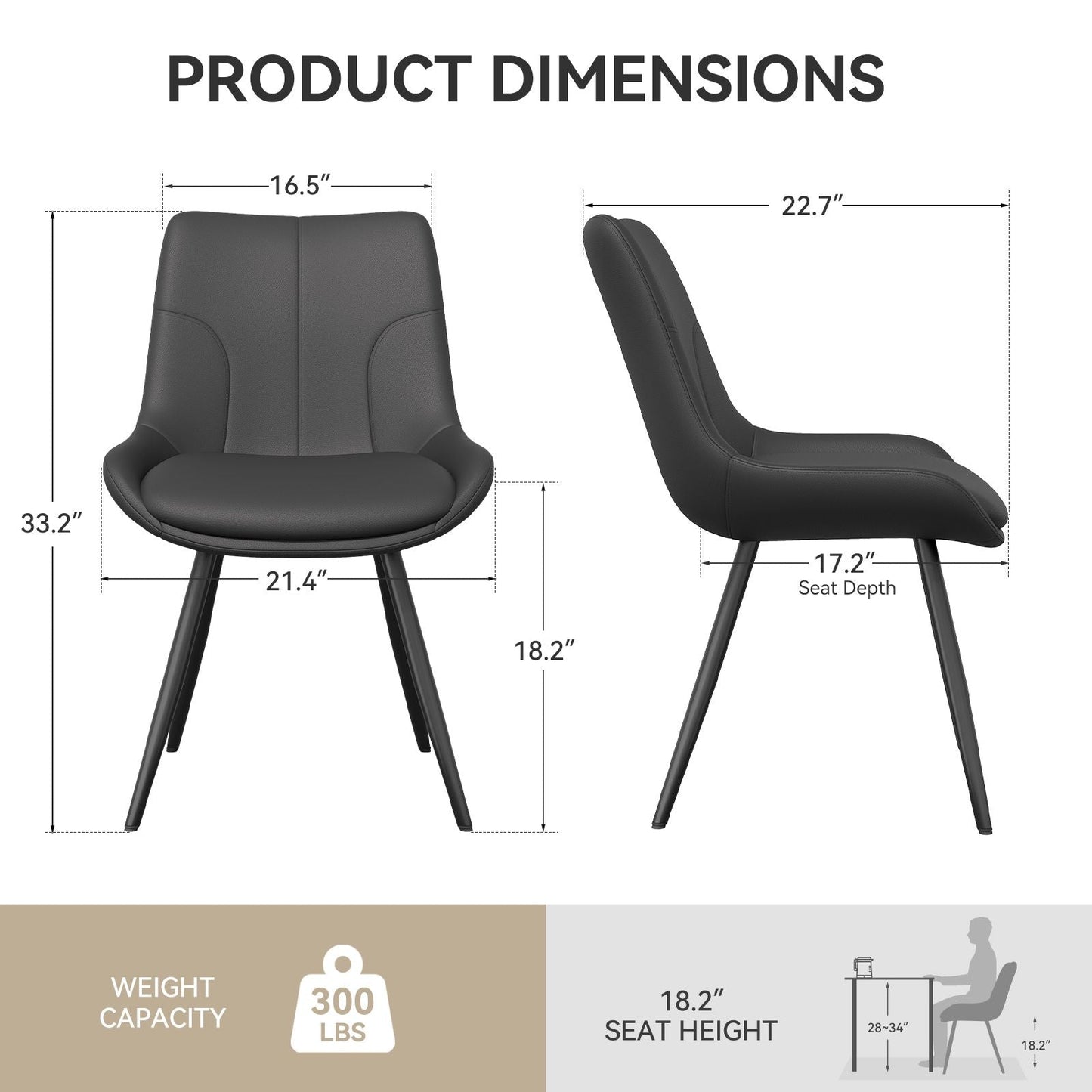 Leather Mid-Century Dining Chairs, Set of 2, Black (view 4)