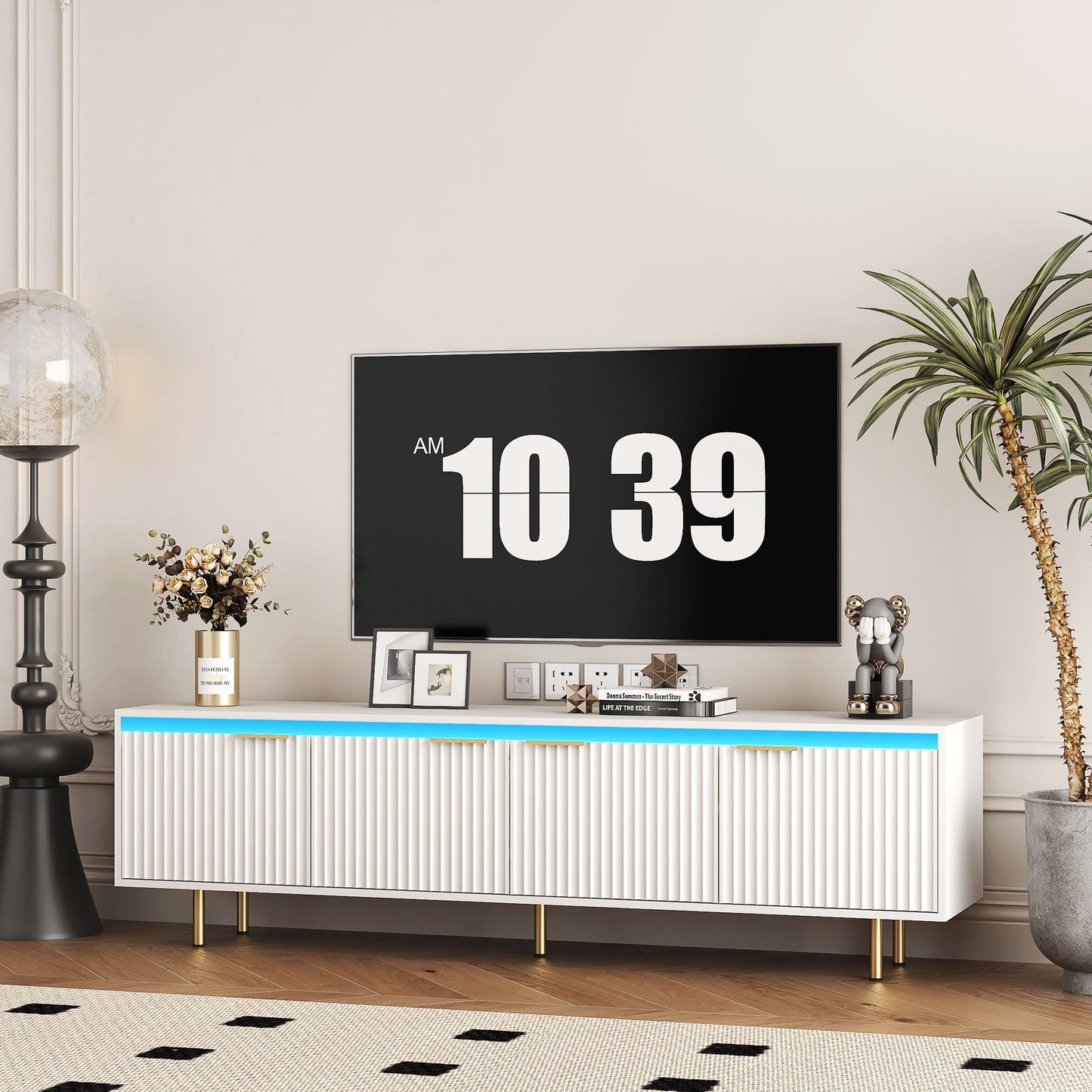 80" TV Mid-Century TV Stand, White, 60" Wide (view 15)