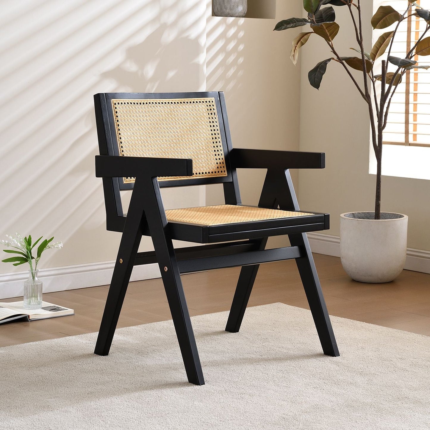 Rattan Mid-Century Accent Chair, Black (view 9)