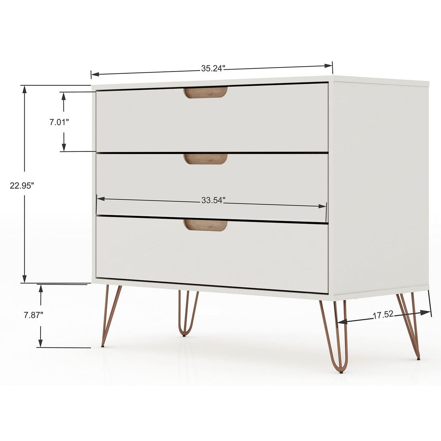 3-Drawer Mid-Century Dresser, White, 60" Wide (view 3)