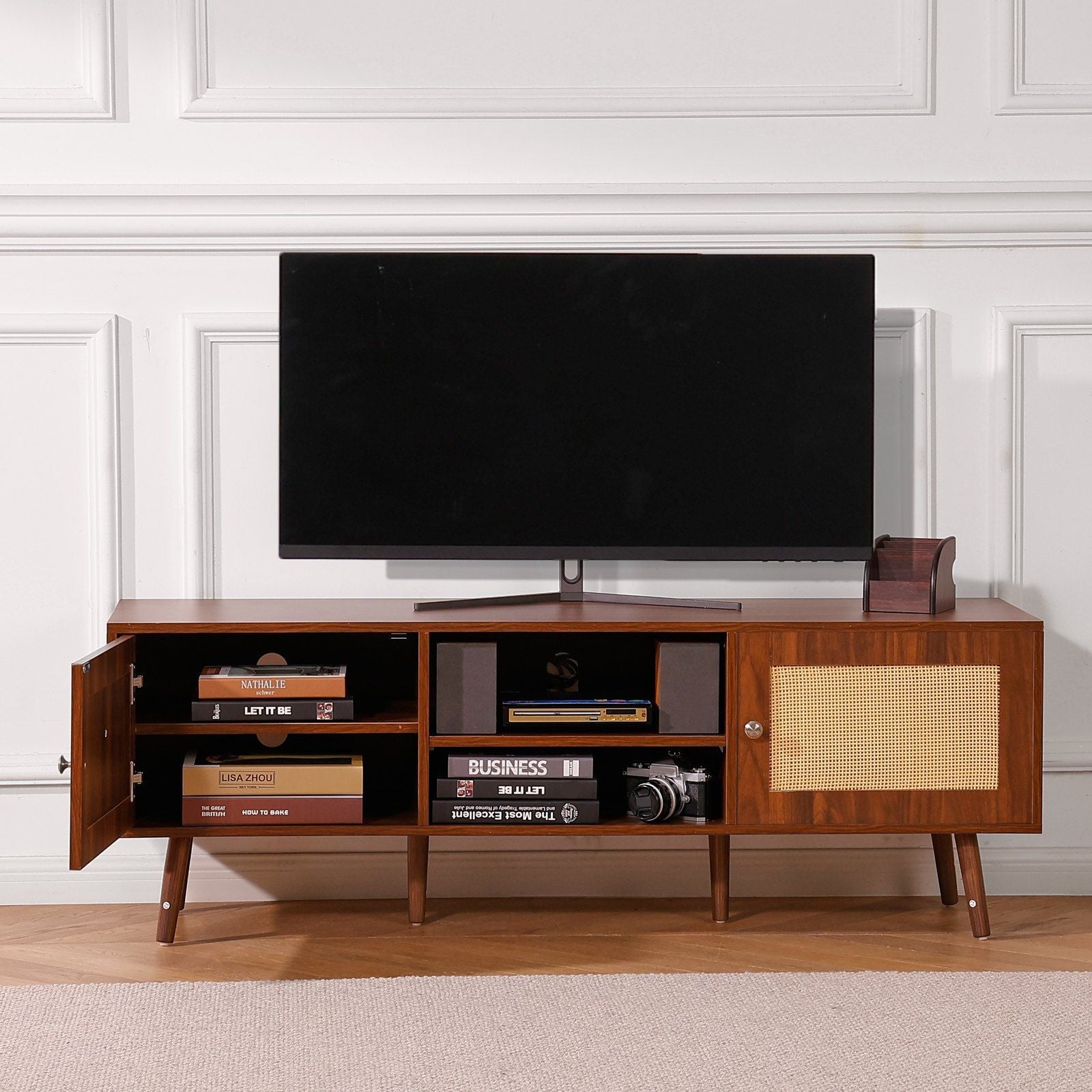 65" TV Mid-Century TV Stand, Walnut, 60" Wide (view 8)