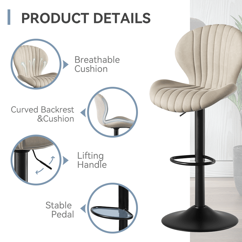 Faux Leather Swivel Bar Stools, Set of 2, Beige (view 63)