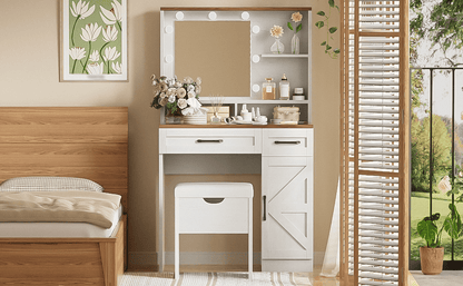 Mid-Century Vanity, Brown+White, 2 Drawers (view 3)