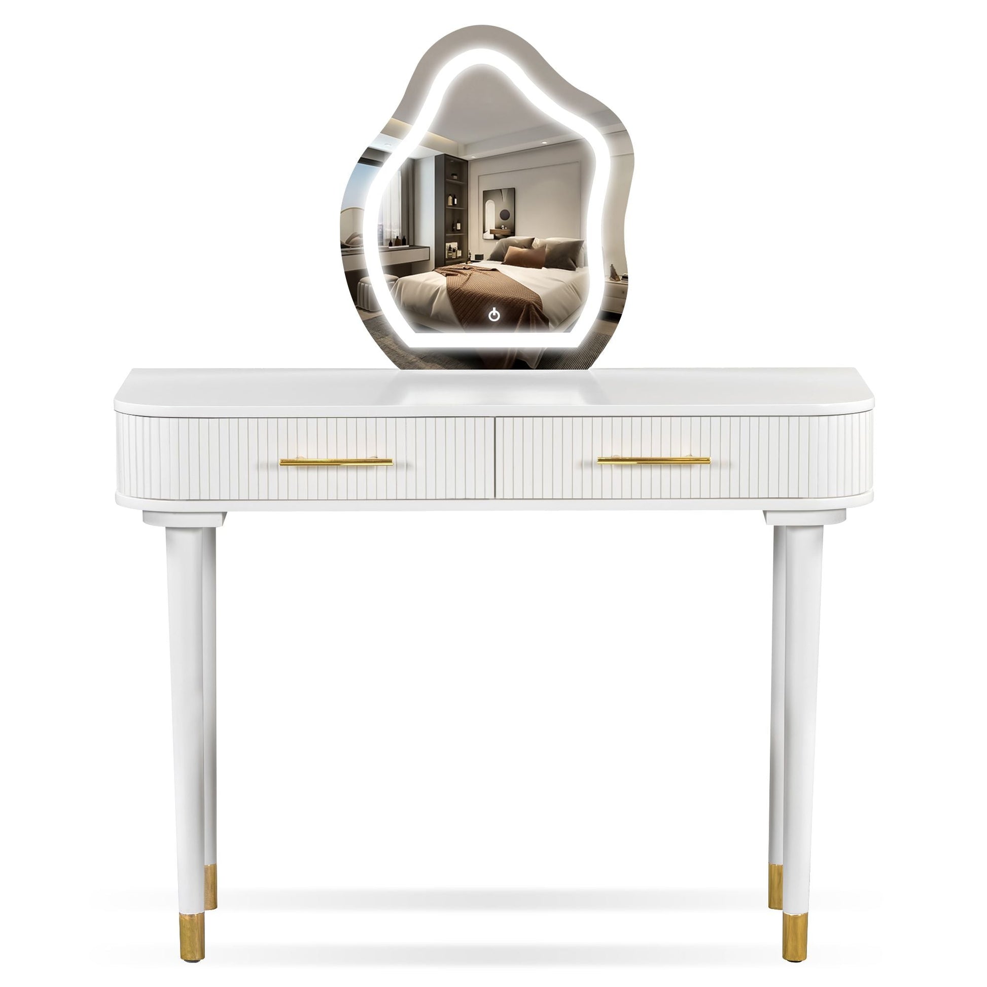 Mid-Century Vanity with LED Mirror, White, 36" Wide (view 6)
