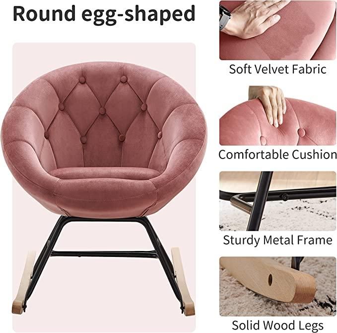 Velvet Mid-Century Rocking Chair, Orange, Tufted (view 2)