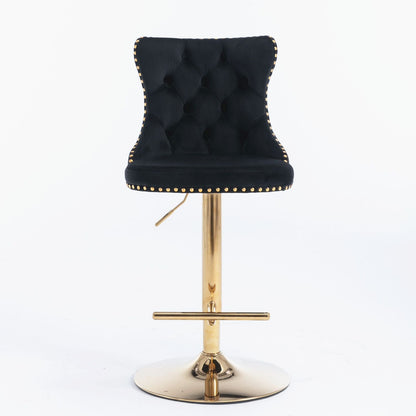 Gold Velvet Swivel Bar Stools, Tufted, Adjustable (view 22)