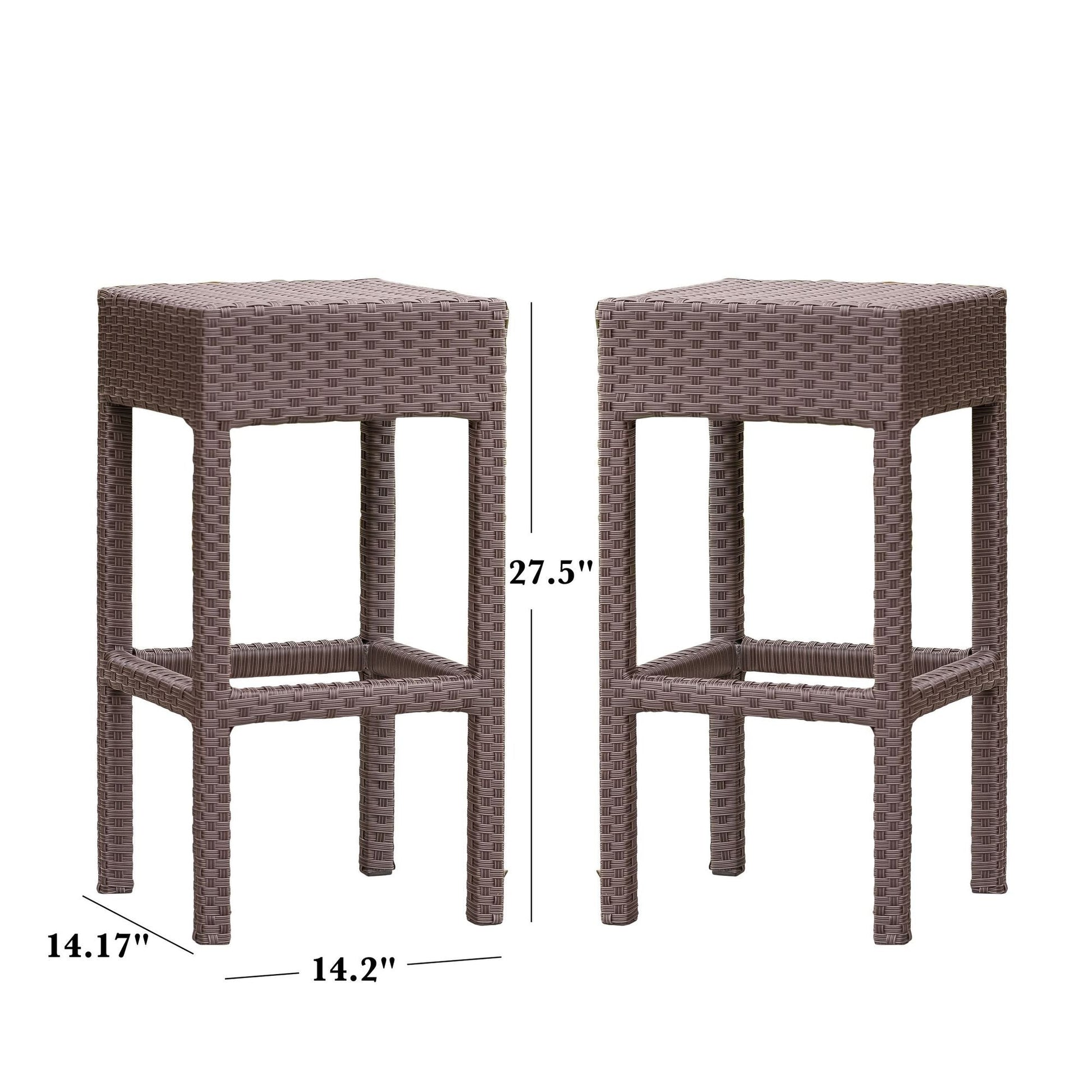 Outdoor PE Rattan Backless Barstools, Set of 2, Dark Brown (view 3)
