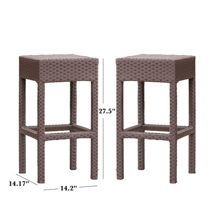 Outdoor PE Rattan Backless Barstools, Set of 2, Dark Brown (view 3)