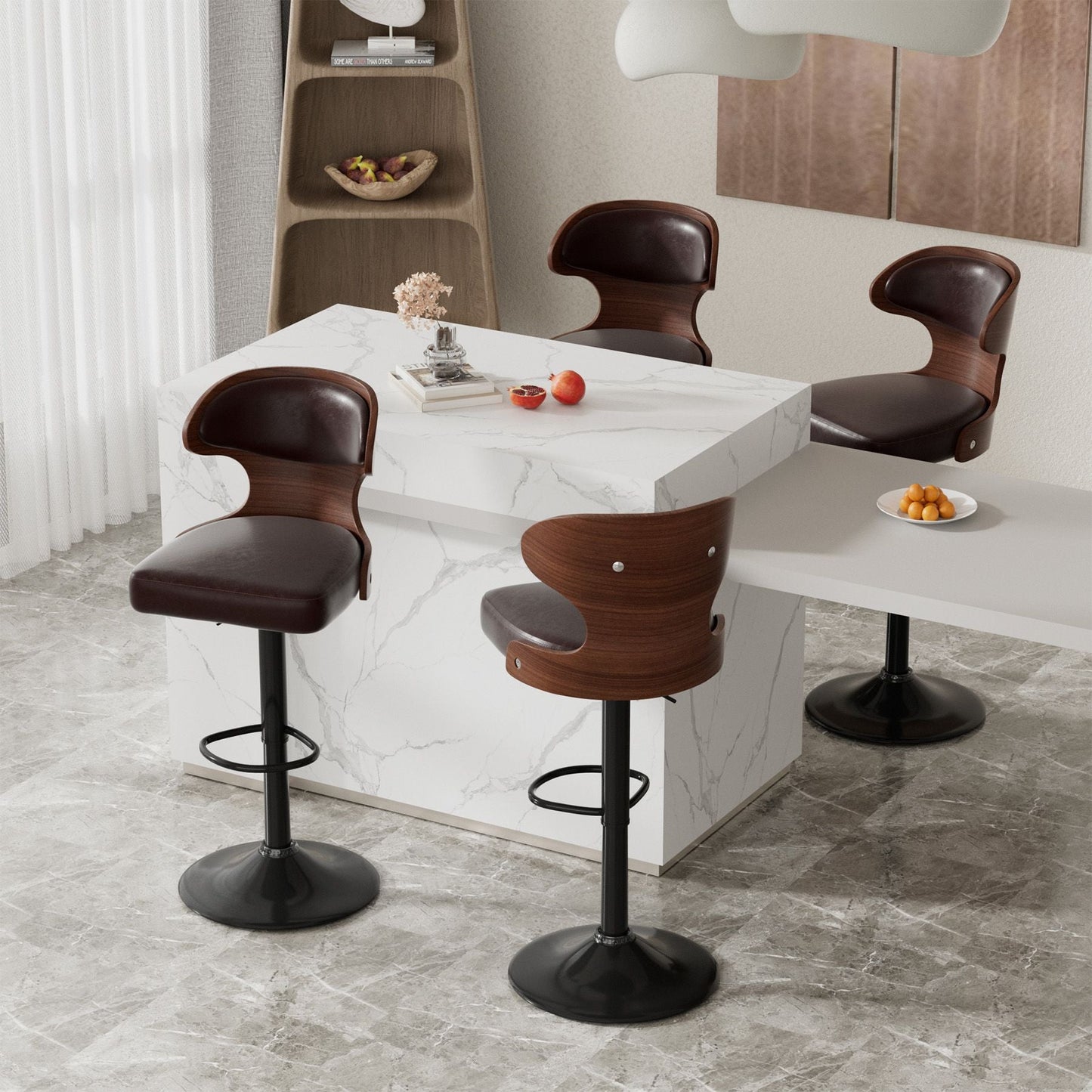 Faux Leather Swivel Bar Stools, Set of 2, Bentwood (view 29)