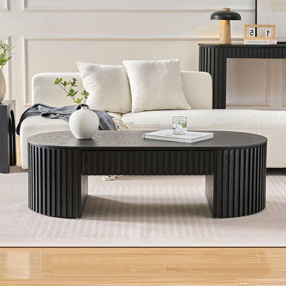 Wood Mid-Century Coffee Table, White, Oval (view 2)