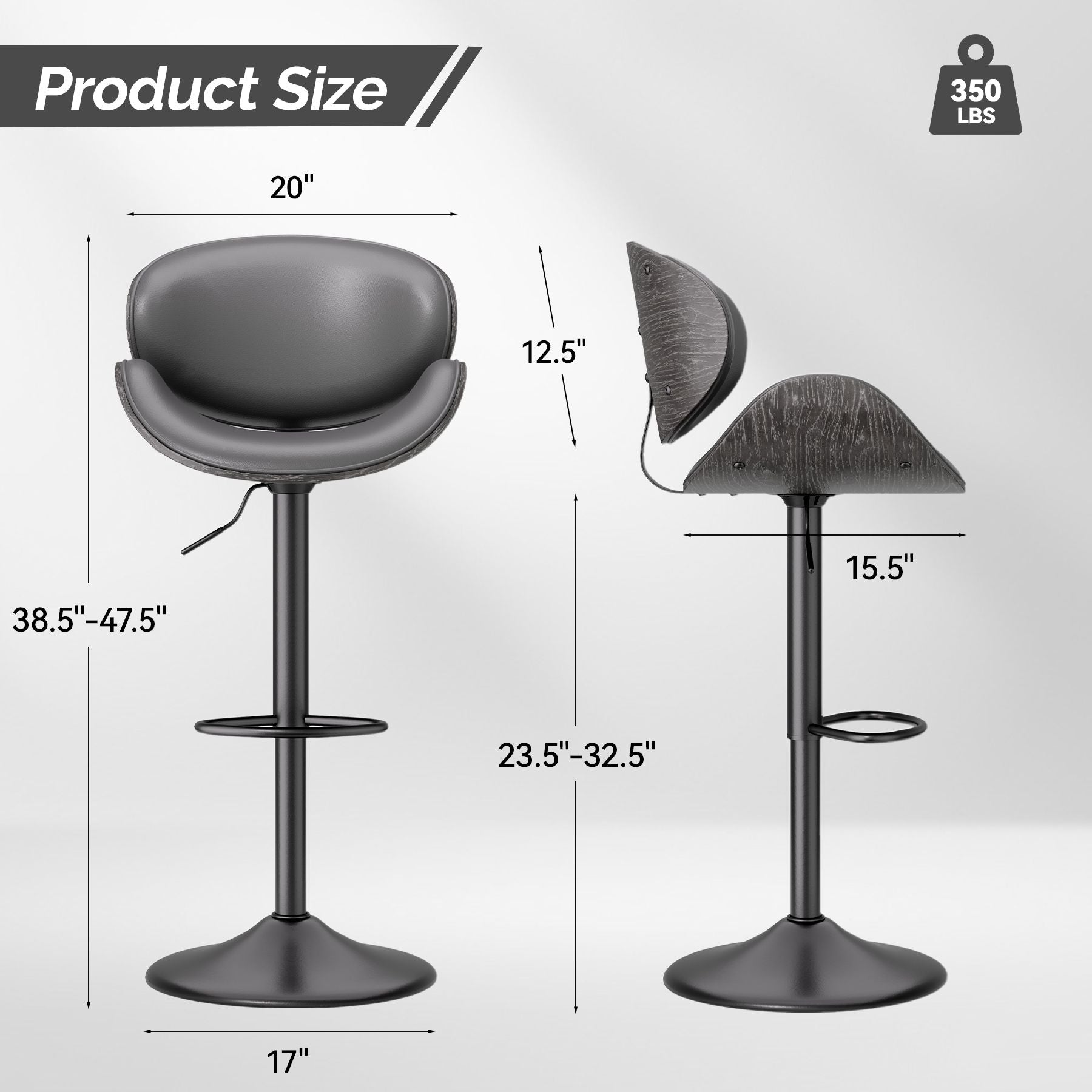 PU Leather Swivel Bar Stools, Set of 1, Black (view 21)