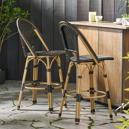Rattan Swivel Bar Stools, Black, Set of 2, 45.75" Tall (view 4)