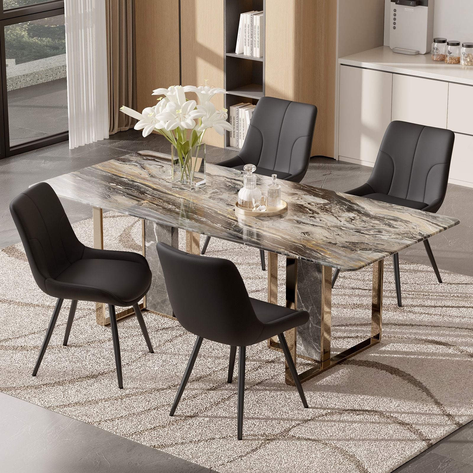 Leather Mid-Century Dining Chairs, Set of 2, Black (view 9)