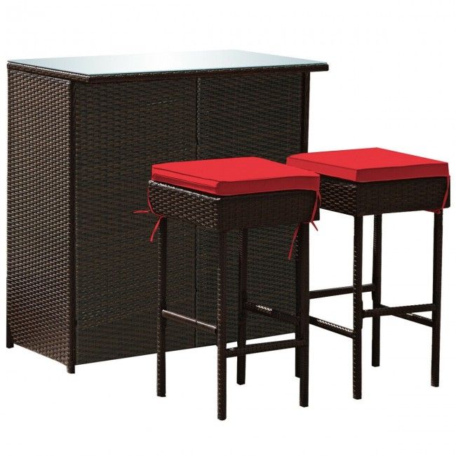3 Pieces Patio Rattan Wicker Bar Table Stools Dining Set (view 12)