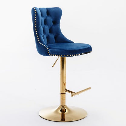 Set of 2 Blue Velvet Swivel Bar Stools, Gold Base (view 3)
