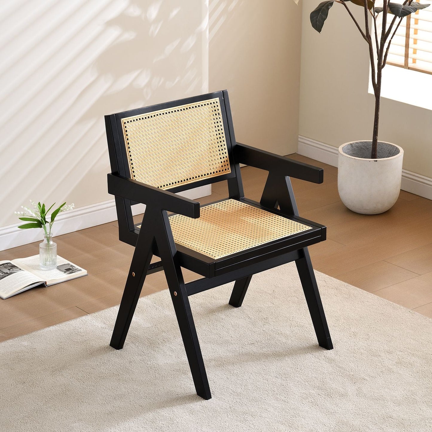 Rattan Mid-Century Accent Chair, Natural