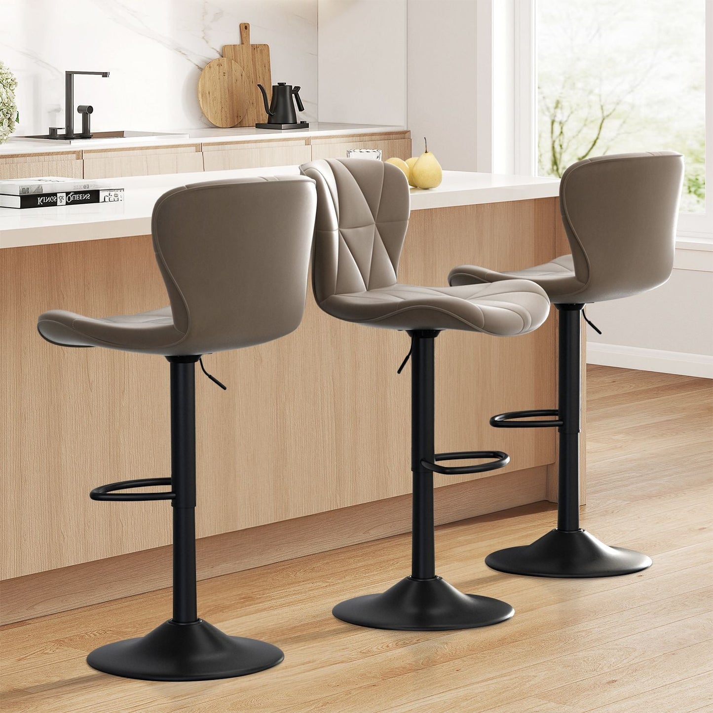 Faux Leather Swivel Bar Stools, Set of 2, Adjustable Height (view 107)