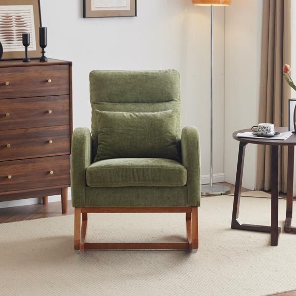 Chenille Mid-Century Rocking Chair, Olive, Curved (view 6)