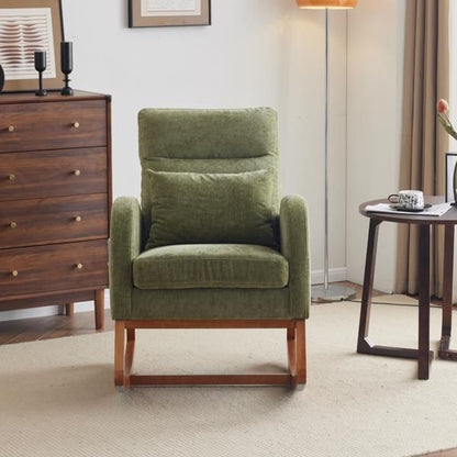Chenille Mid-Century Rocking Chair, Olive, Curved (view 6)