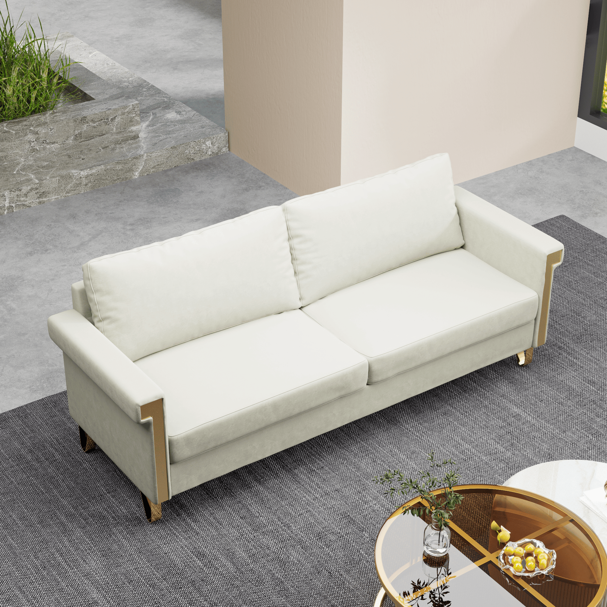 Velvet 3-Seat Mid-Century Sofa, White (Style 3) (view 4)
