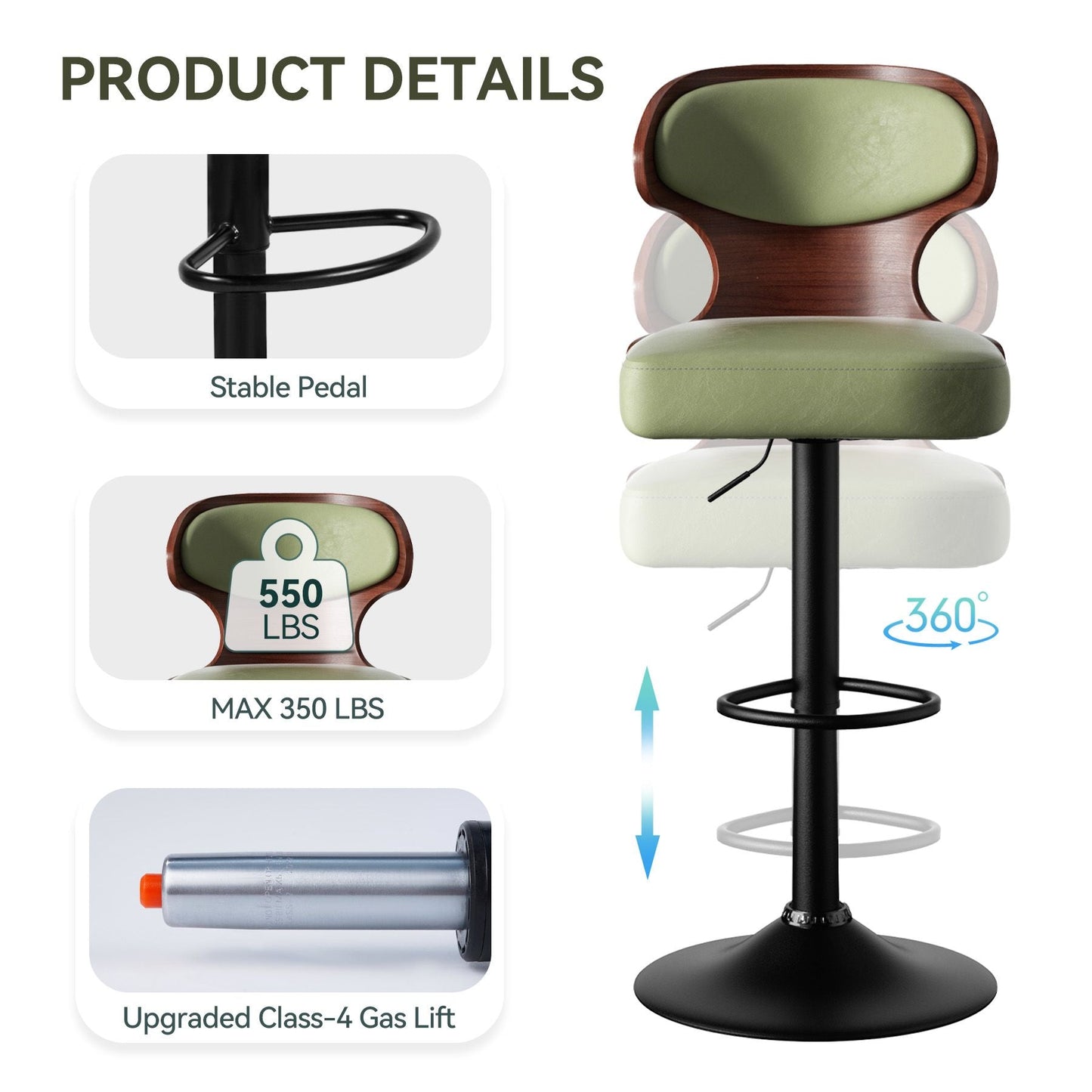 Faux Leather Swivel Bar Stools, Set of 2, Bentwood (view 69)