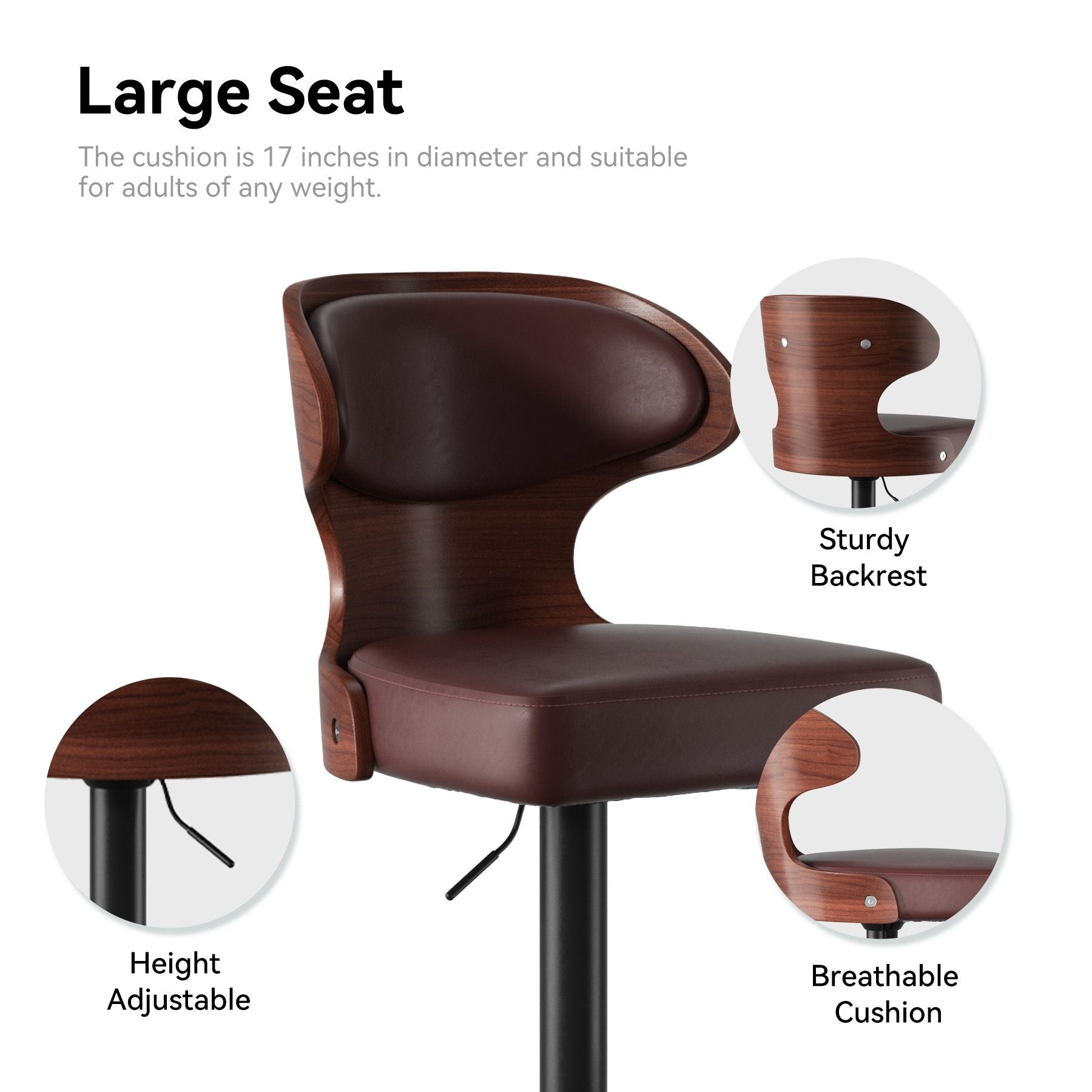Faux Leather Swivel Bar Stools, Set of 2, Bentwood (view 80)