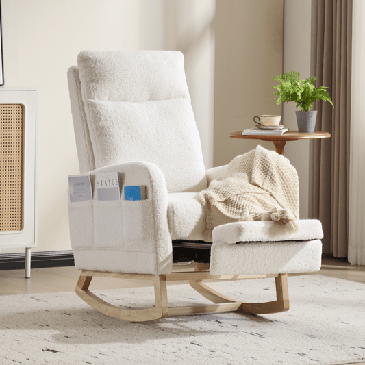 Wood Mid-Century Rocking Chair, White