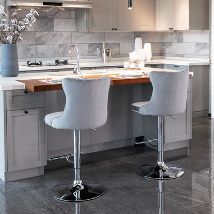 Gray Velvet Swivel Bar Stools, Chrome Base, Set of 2 - Gray (view 13)