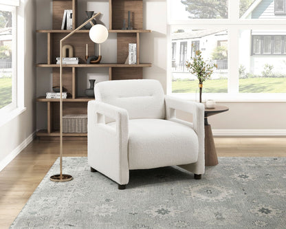 Boucle Mid-Century Accent Chair, Beige, Bouclé (view 9)