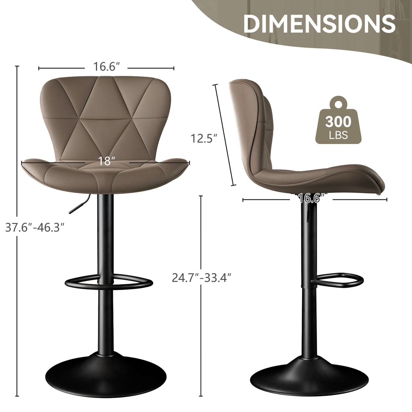 Faux Leather Swivel Bar Stools, Set of 2, Adjustable Height (view 111)