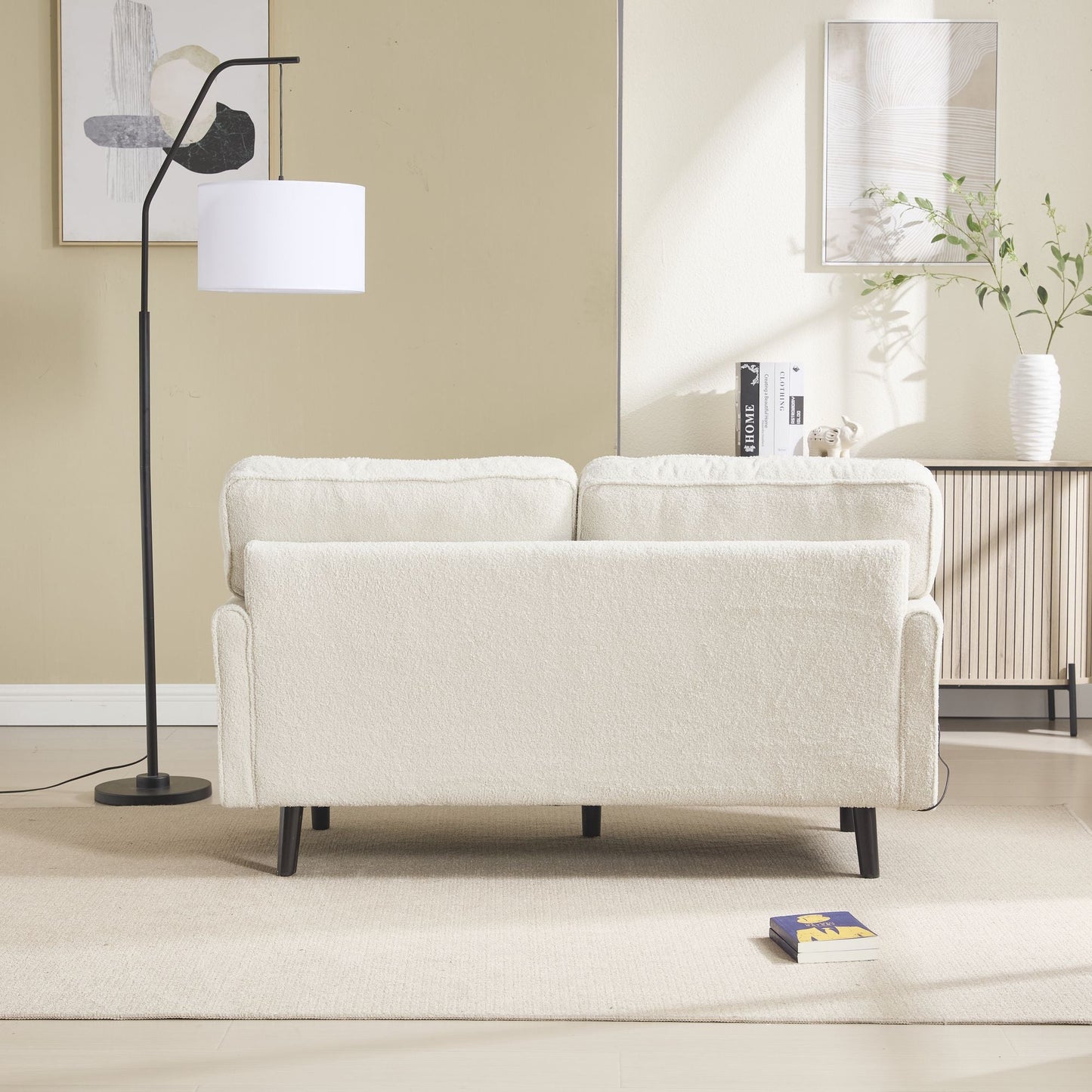Solid Wood 3-Seat Mid-Century Sofa, White (view 9)
