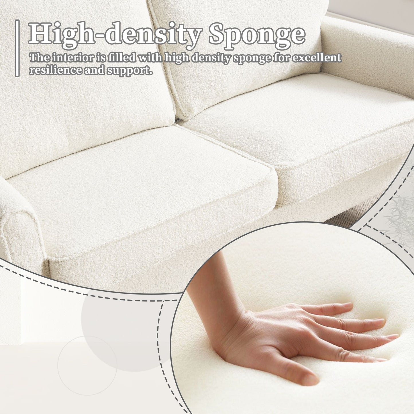 Solid Wood 3-Seat Mid-Century Sofa, White (view 4)