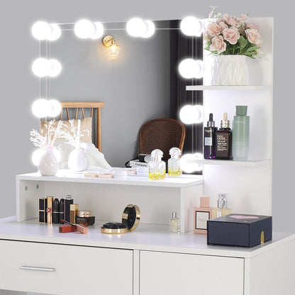 Wood & Metal Mid-Century Vanity with LED Mirror, White, 1 Drawer, 36" Wide (view 4)